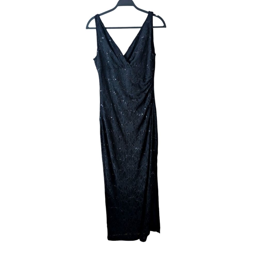 Lauren Ralph Lauren Evening Black Lace Surplice Formal Maxi Dress Size 10‎